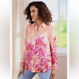 Soft Surroundings Peach and Yellow Blouse